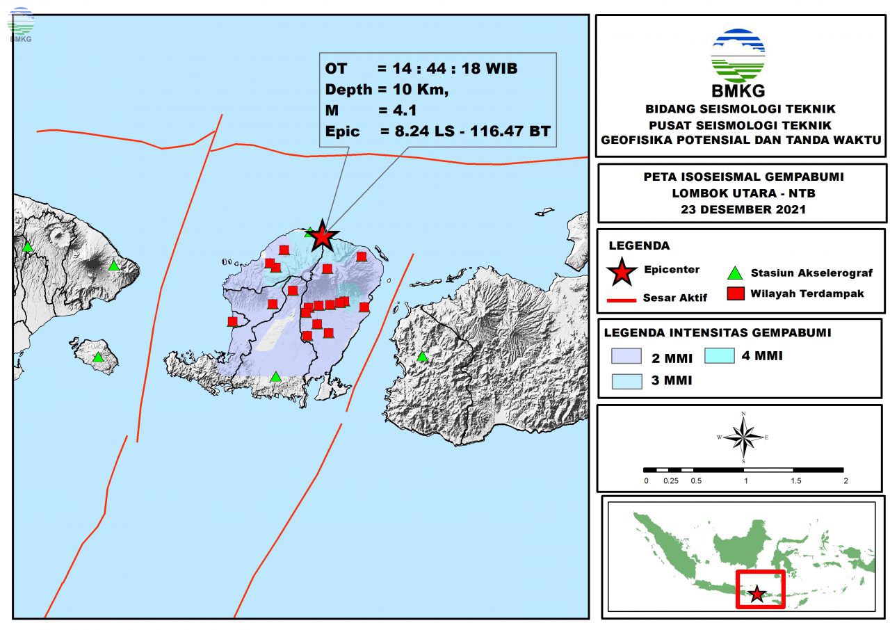 Peta Isoseismal Gempabumi Lombok Utara, Nusa Tenggara Barat 23 Desember 2021