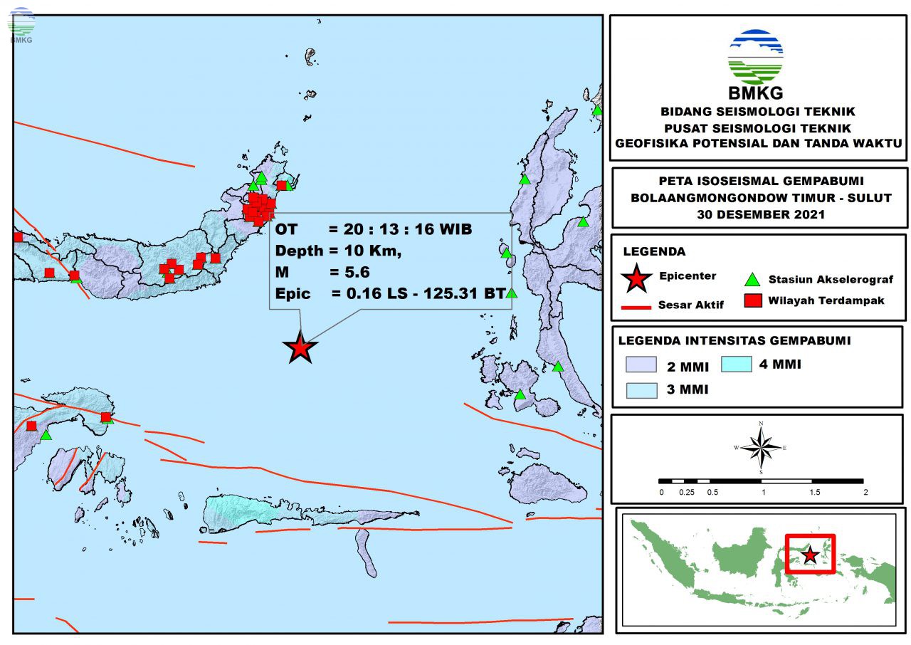 Peta Isoseismal Gempabumi Bolaangmongondow Timur, Sulawesi Utara 30 Desember 2021