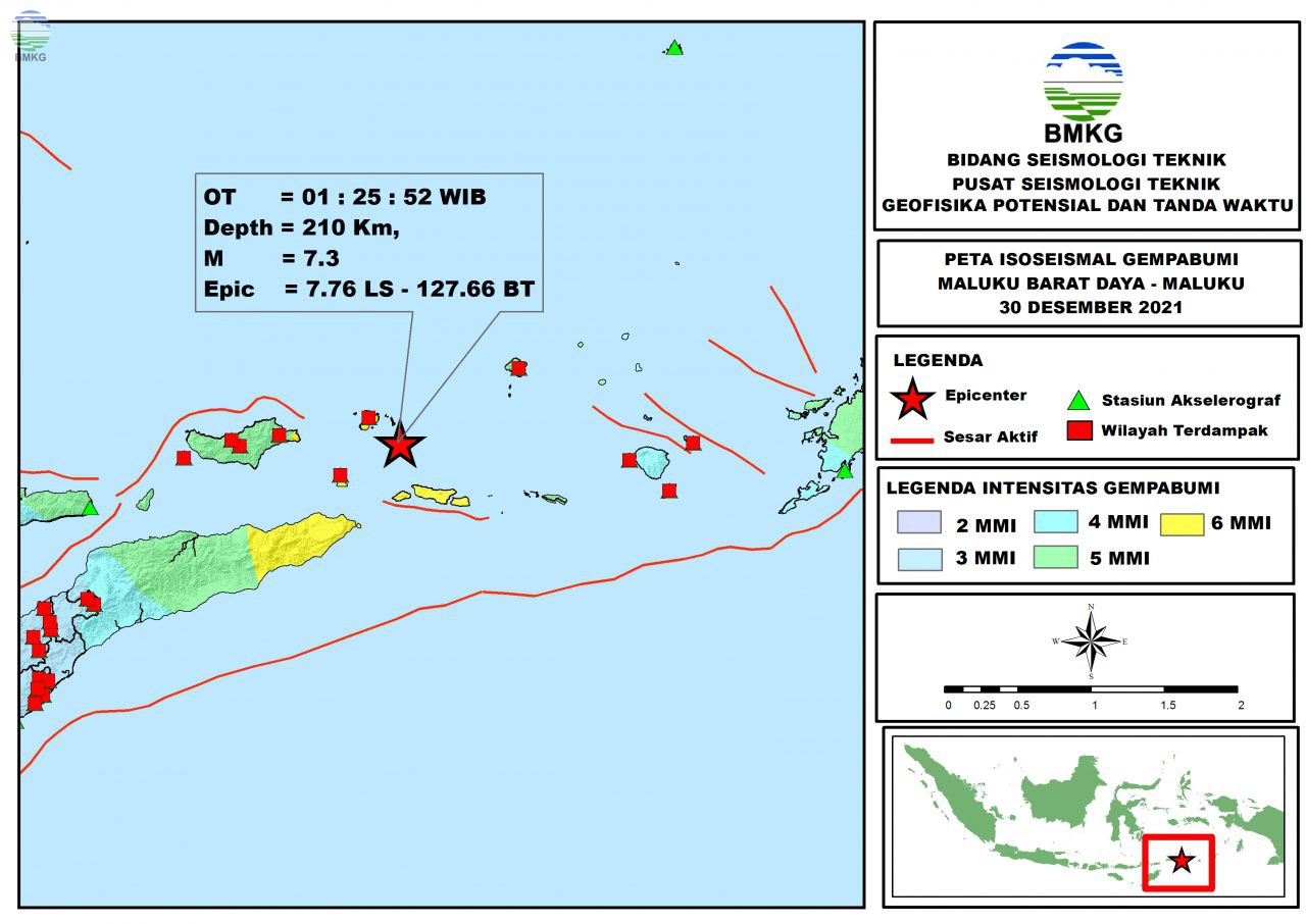 Peta Isoseismal Gempabumi Maluku Barat Daya, 30 Desember 2021