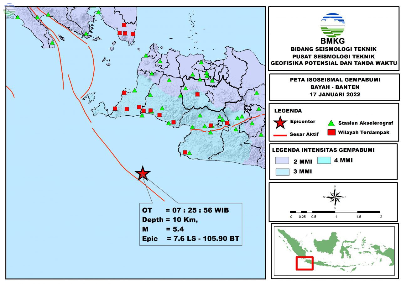 Peta Isoseismal Gempabumi Bayah - Banten, 17 Januari 2022