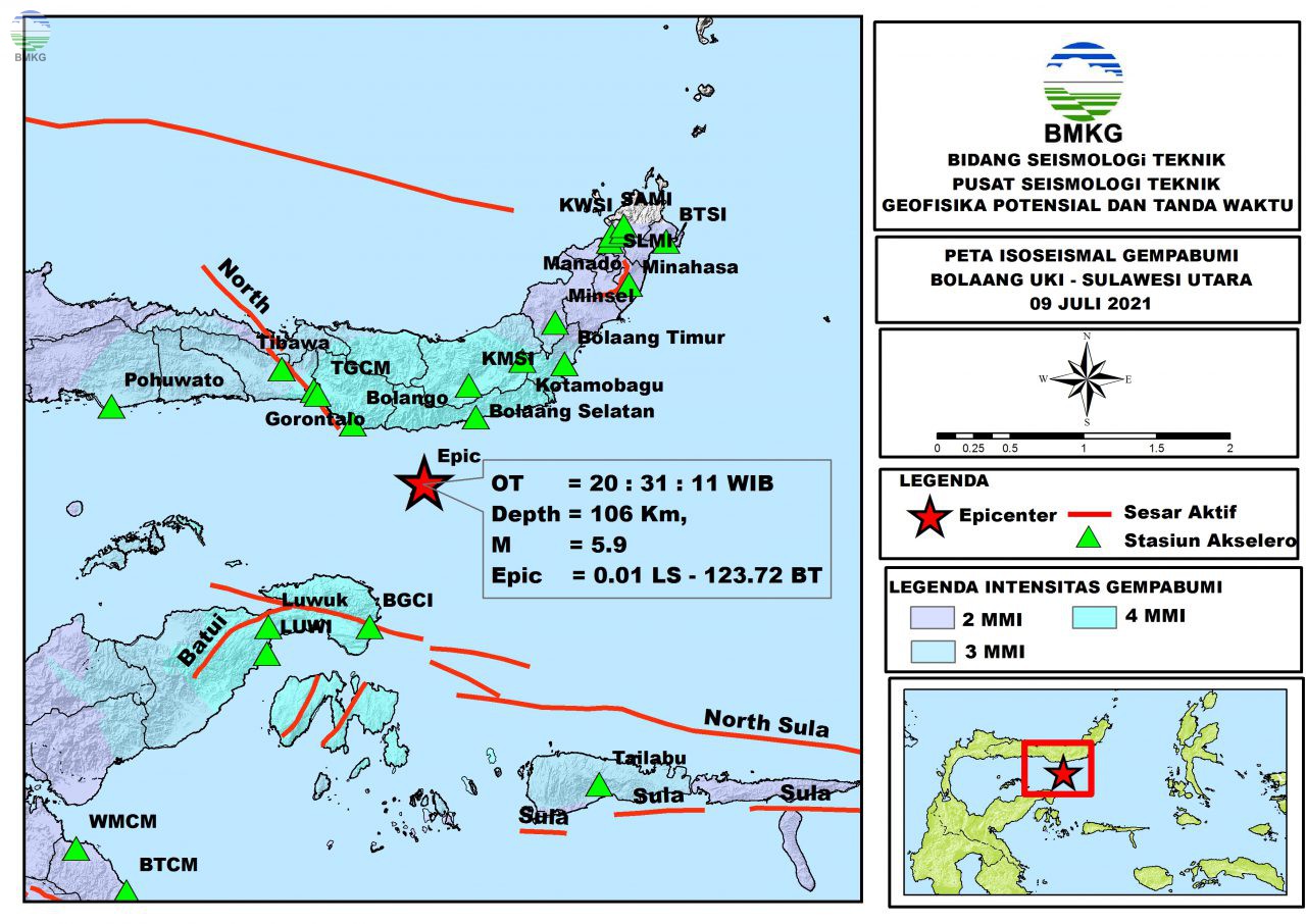 Peta Isoseismal Gempabumi Bolaang Uki, Sulawesi Utara 09 Juli 2021