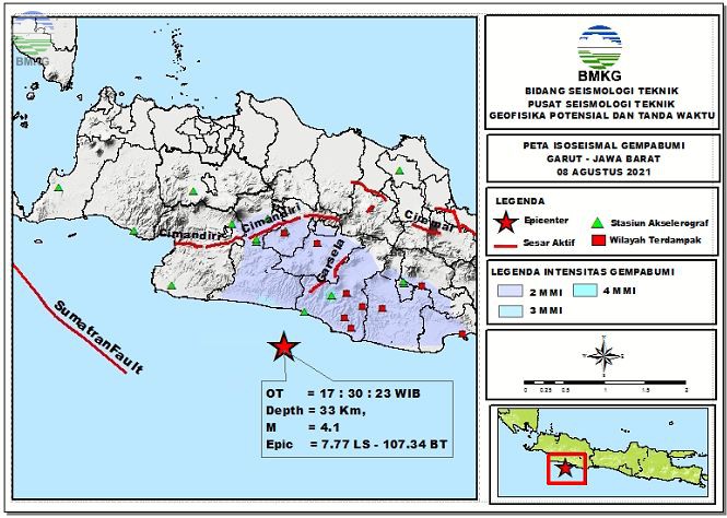 Peta Isoseismal Gempabumi Garut, Jawa Barat 08 Agustus 2021