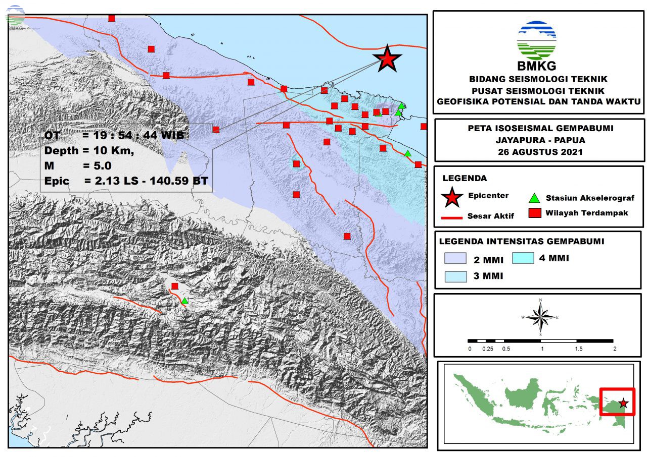 Peta Isoseismal Gempabumi Jayapura, Papua 26 Agustus 2021