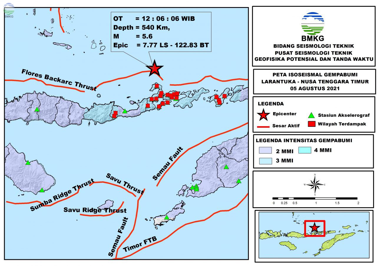 Peta Isoseismal Gempabumi Larantuka, Nusa Tenggara Timur 05 Agustus 2021