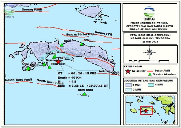 Peta Isoseismal Gempabumi Masohi, Maluku 26 Mei 2021
