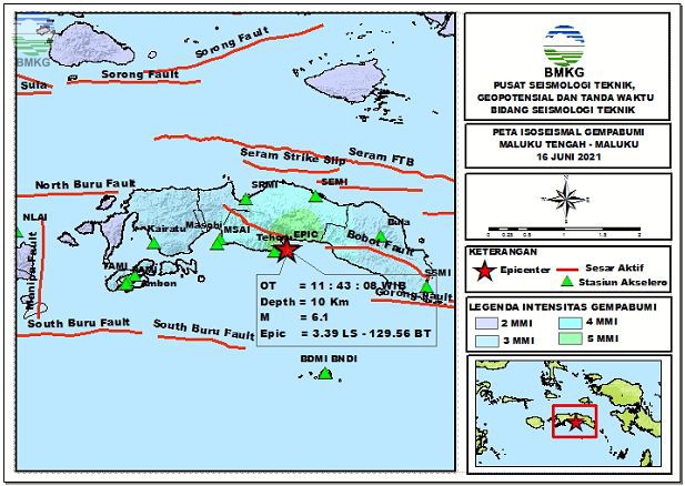 Peta Isoseismal Gempabumi Maluku Tengah, Maluku 16 Juni 2021