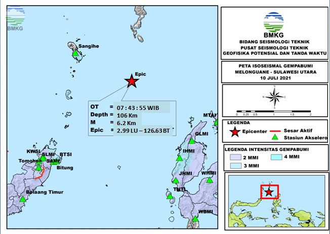 Peta Isoseismal Gempabumi Melonguane, Sulawesi Utara 10 Juli 2021