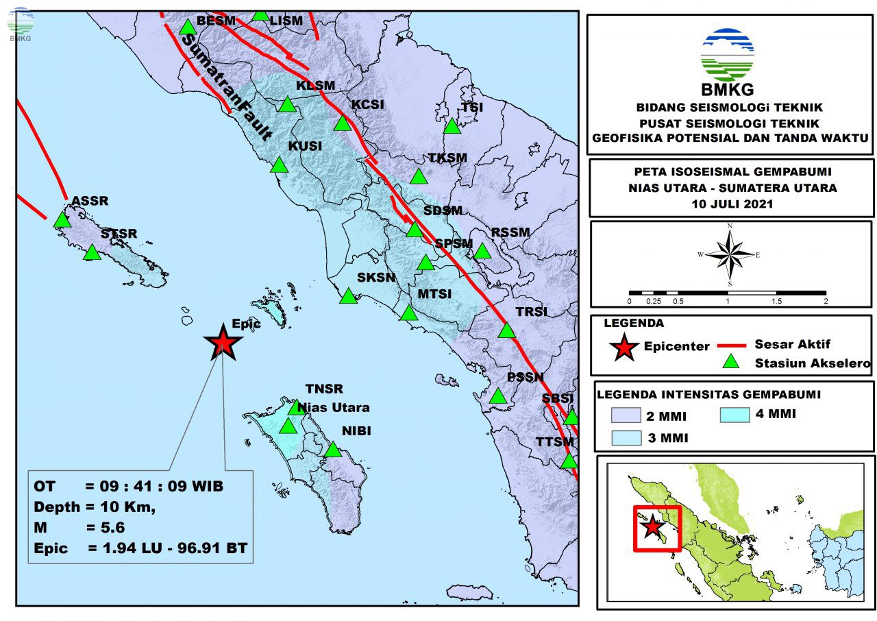 Peta Isoseismal Gempabumi Nias Utara, Sumatera Utara 10 Juli 2021