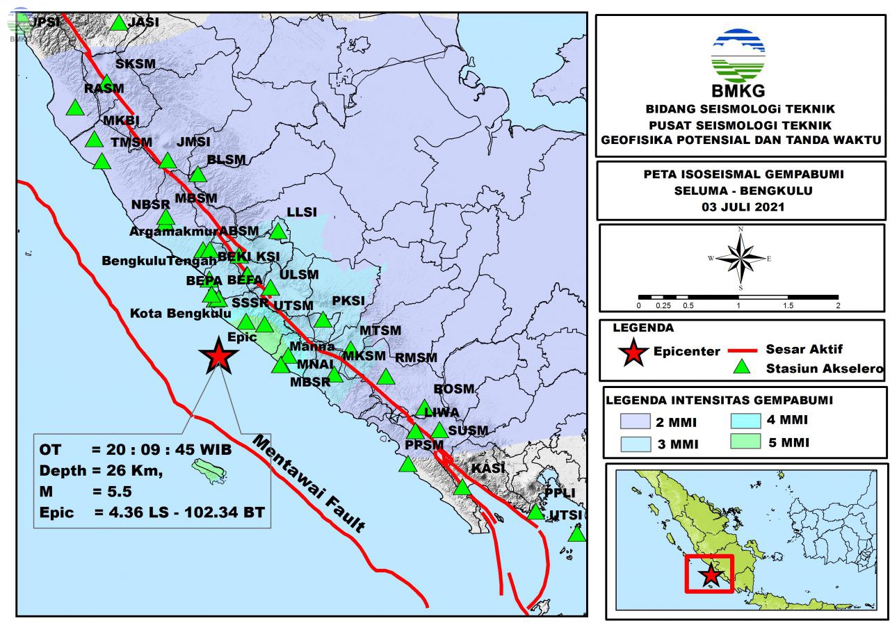 Peta Isoseismal Gempabumi Seluma, Bengkulu 03 Juli 2021