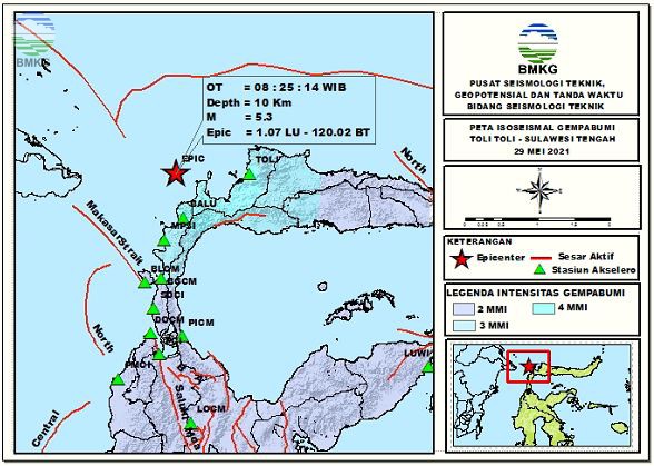 Peta Isoseismal Gempabumi Toli - Toli, Sulawesi Tengah 29 Mei 2021