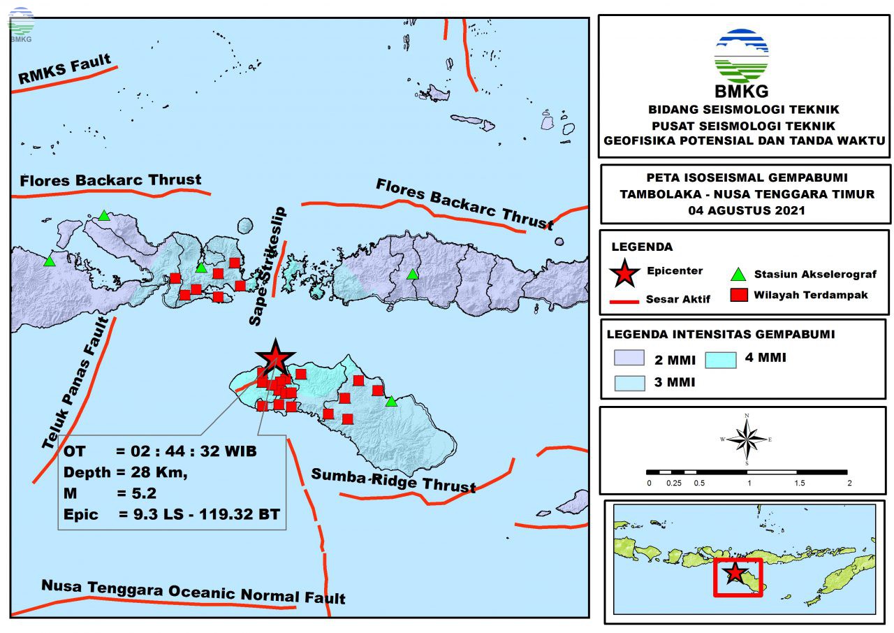 Peta Isoseismal Gempabumi Tambolaka, Nusa Tenggara Timur 04 Agustus 2021