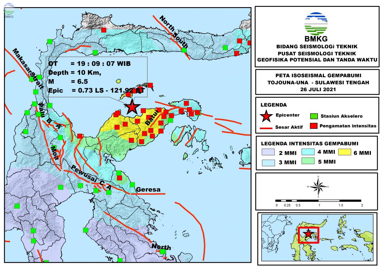 Peta Isoseismal Gempabumi TojoUna-Una, Sulawesi Tengah 26 Juli 2021