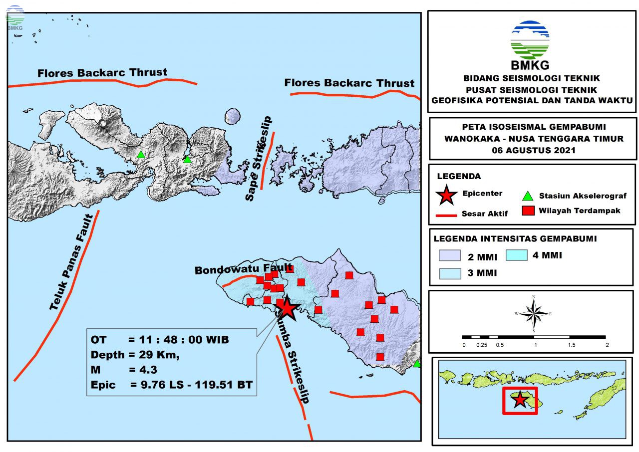 Peta Isoseismal Gempabumi Wanokaka, Nusa Tenggara Timur 06 Agustus 2021