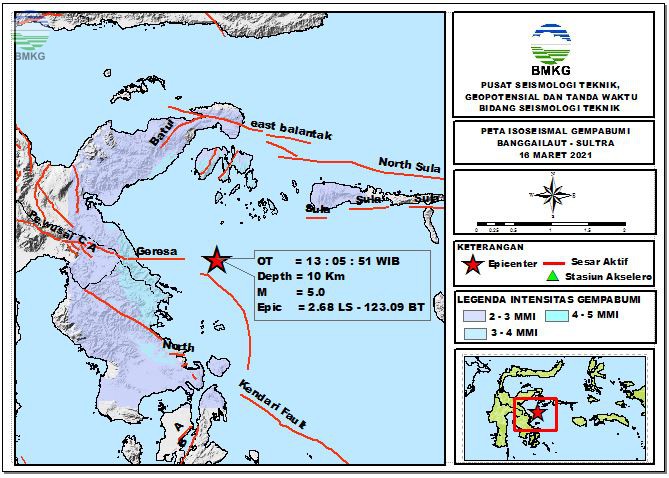 Peta Isoseismal Gempabumi Banggai Laut - Sulawesi Tenggara, 16 Maret 2021