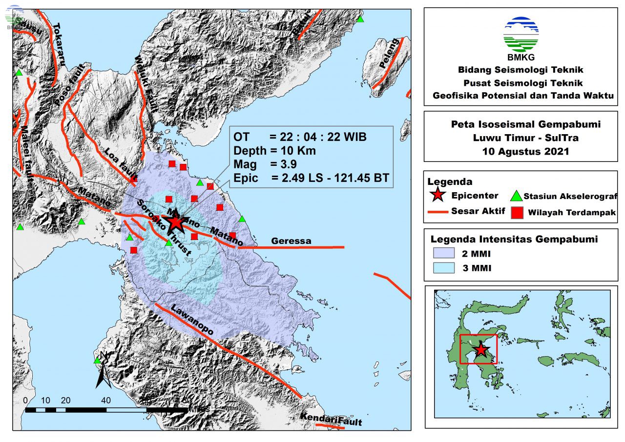 Peta Isoseismal Gempabumi Luwu Timur, Sulawesi Tenggara 10 Agustus 2021