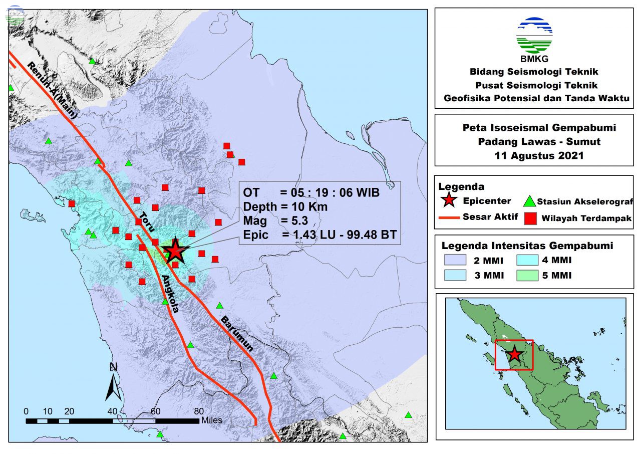 Peta Isoseismal Gempabumi Padang Lawas, Sumatera Utara 11 Agustus 2021