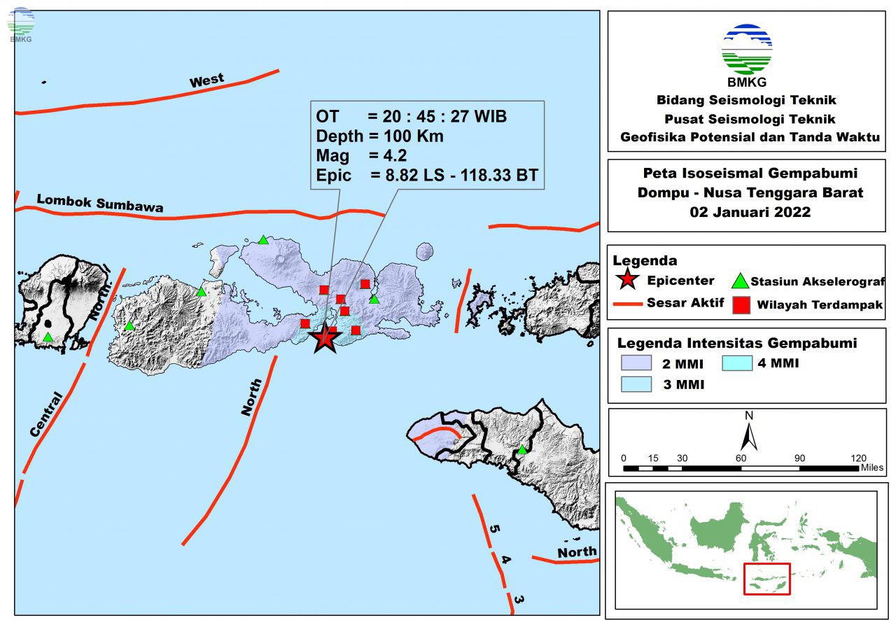 Peta Isoseismal Gempabumi Dompu -Nusa Tenggara Barat 02 Januari 2022
