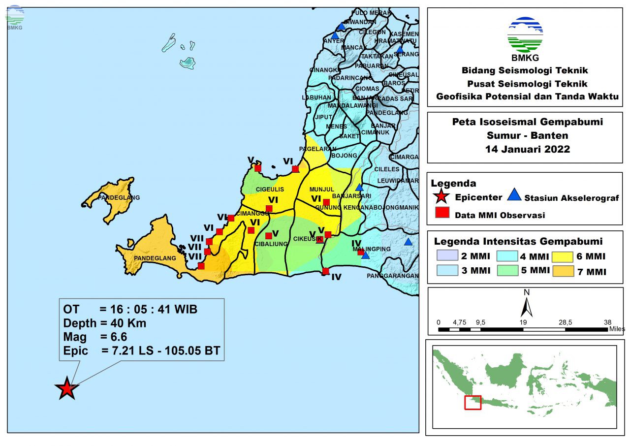 Peta Isoseismal Gempabumi Sumur - Banten, 14 Januari 2022
