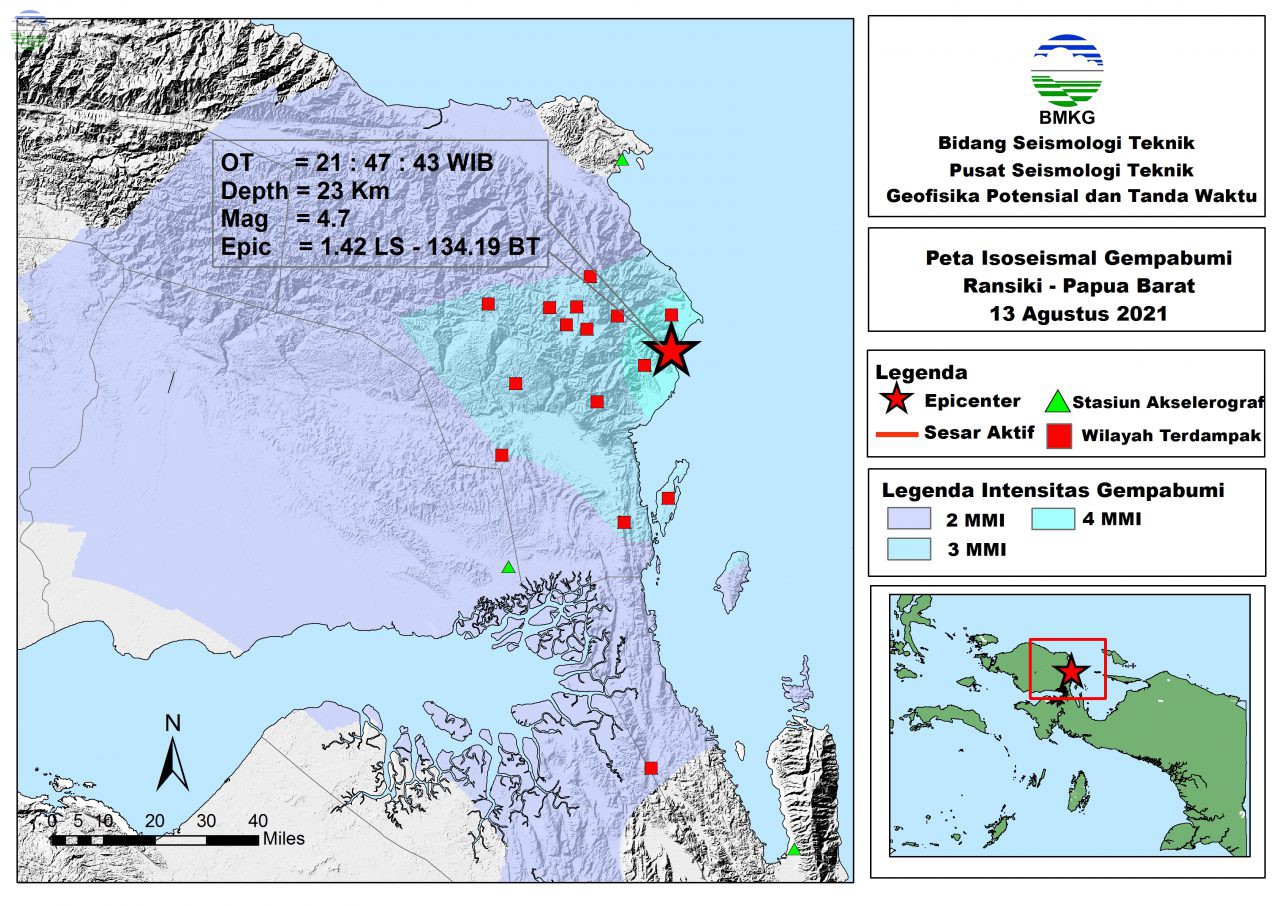 Peta Isoseismal Gempabumi Ransiki, Papua Barat 13 Agustus 2021