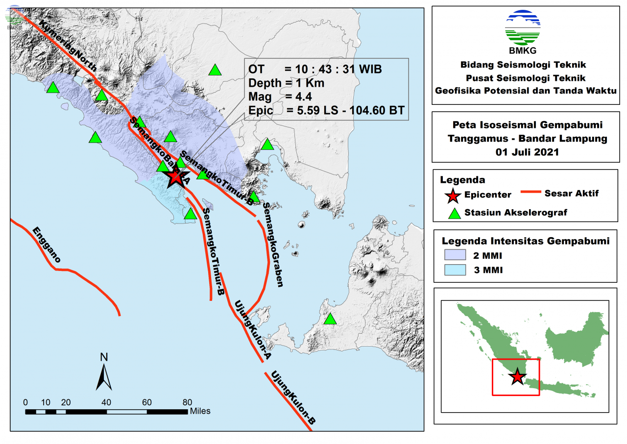Peta Isoseismal Gempabumi Tanggamus, Lampung 01 Juli 2021