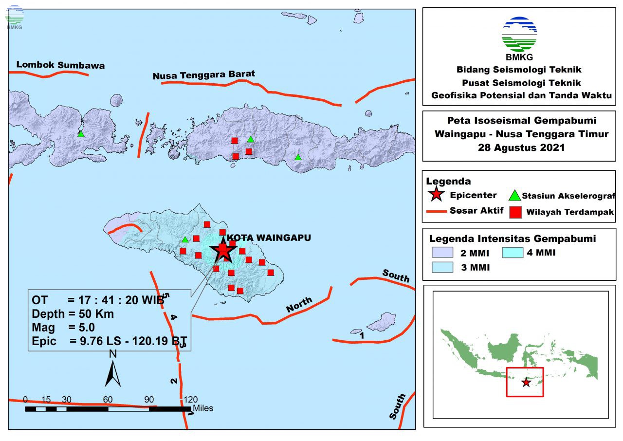 Peta Isoseismal Gempabumi Waingapu, Nusa Tenggara Timur 28 Agustus 2021