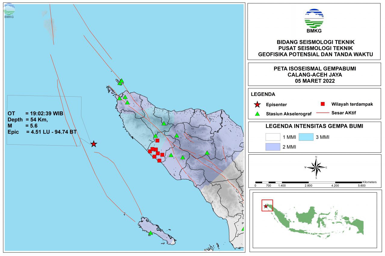 Peta Isoseismal Gempabumi Calang - Aceh Jaya, 05 Maret 2022