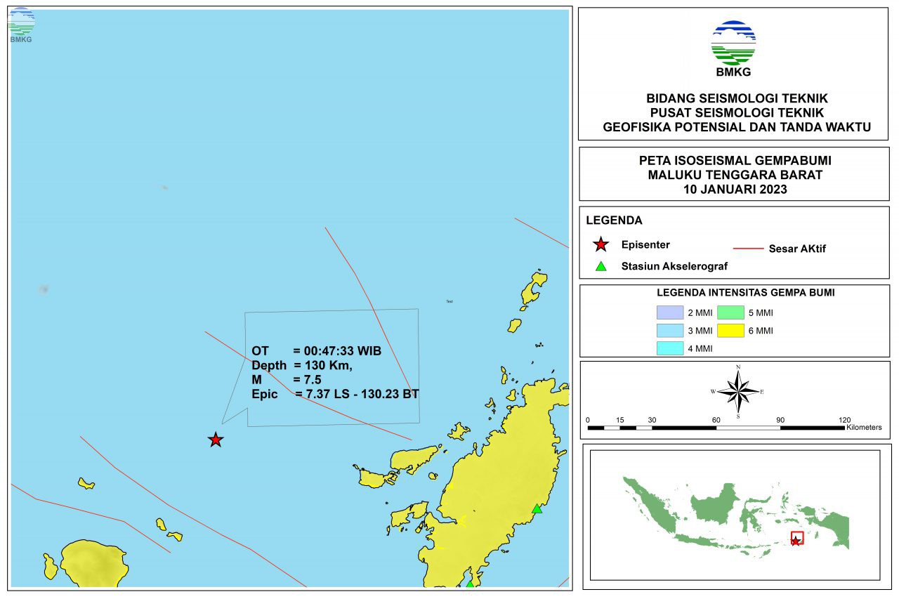 Peta Isoseismal Gempabumi Maluku Tenggara Barat, 10 Januari 2022