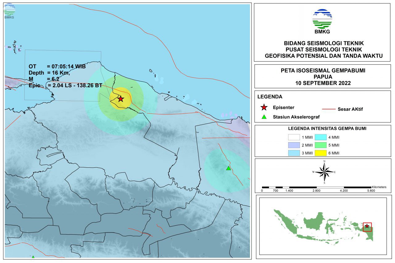 Peta Isoseismal Gempabumi Papua, 10 September 2022