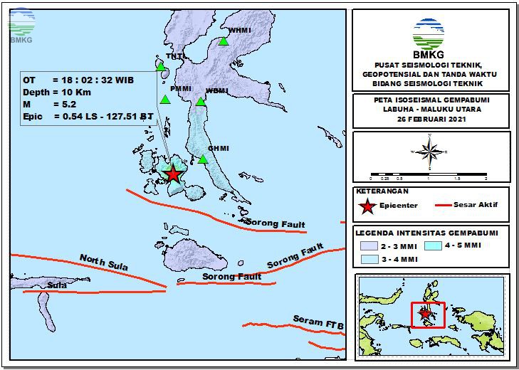 Peta Isoseismal Gempabumi Labuha - Maluku Utara, 26 Februari 2021