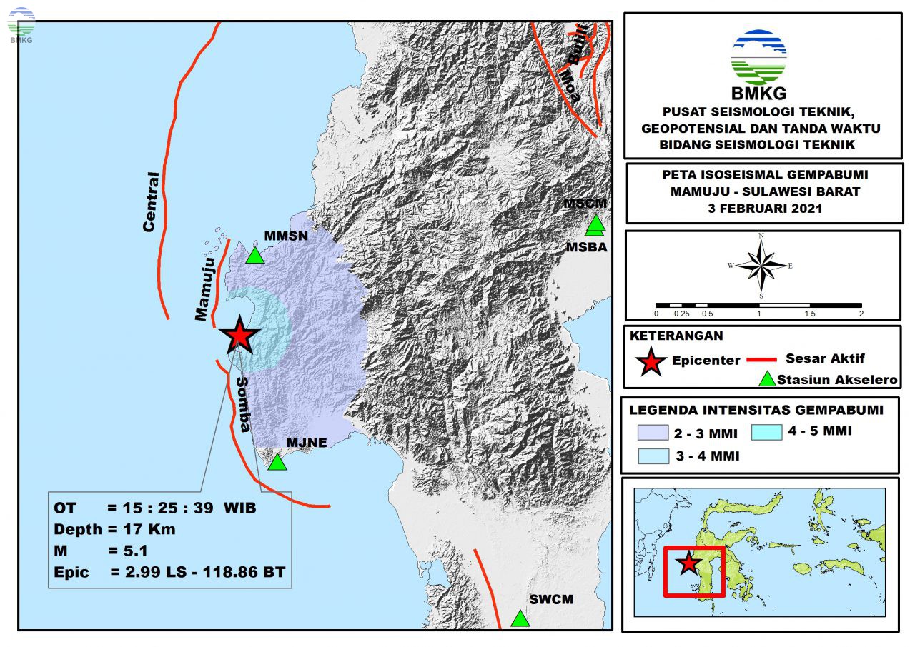 Peta Isoseismal Gempabumi Mamuju - Sulawesi Barat, 03 Februari 2021