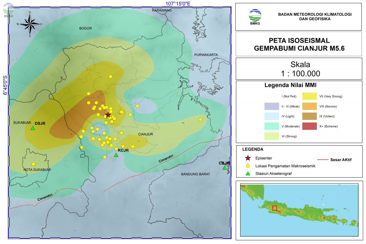 Peta Isoseismal Gempabumi Cianjur - Jawa Barat, 21 November 2022