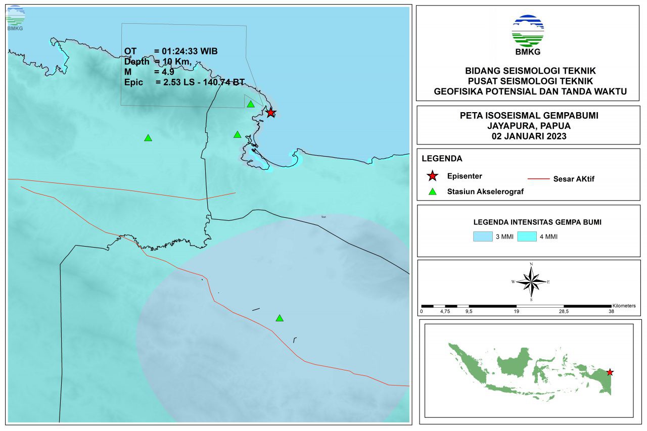 Peta Isoseismal Gempabumi Jayapura - Papua, 02 Januari 2023