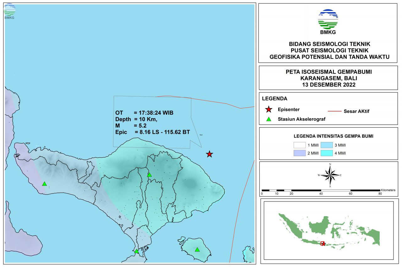 Peta Isoseismal Gempabumi Karangasem - Bali, 30 Desember 2022
