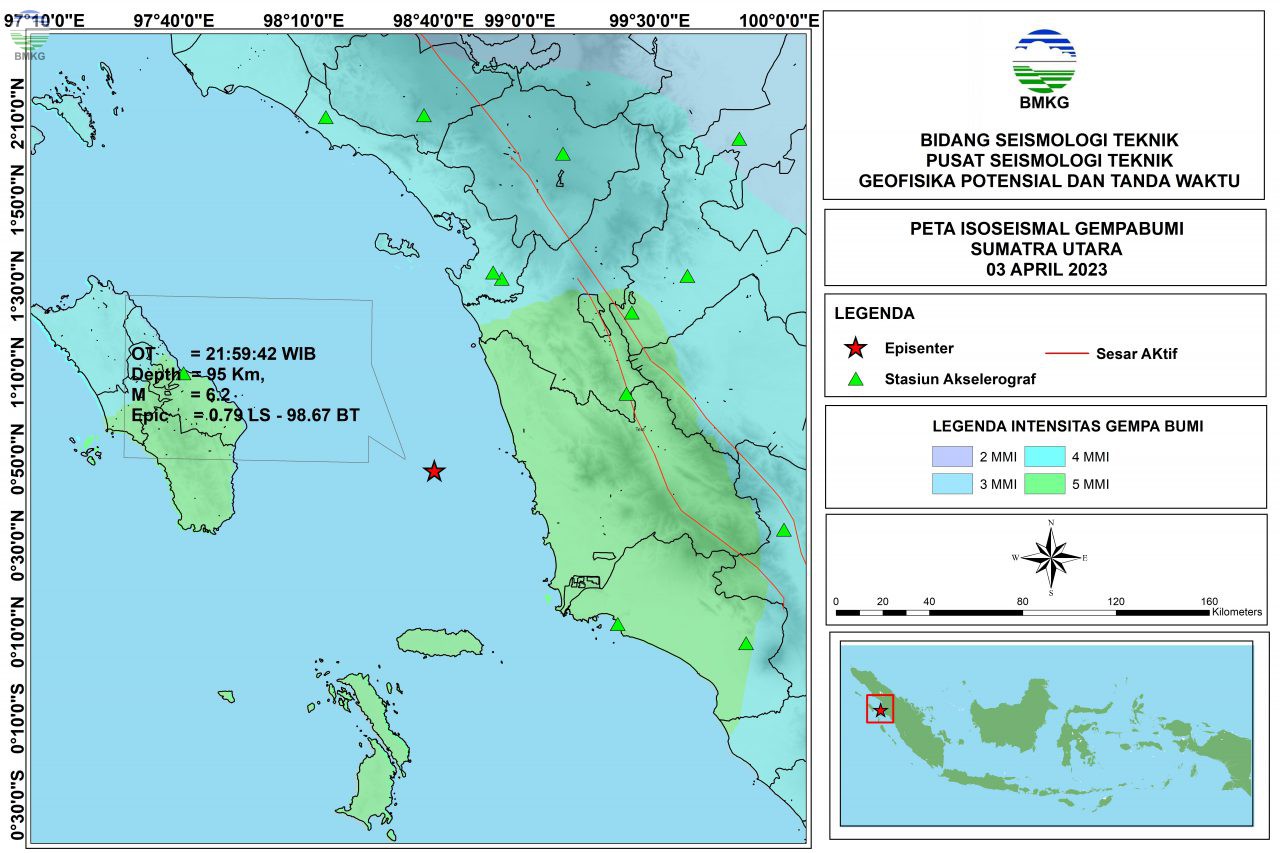 Peta Isoseismal Gempabumi Sumatra Utara, 03 April 2023