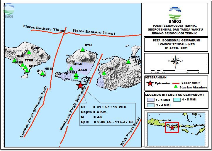 Peta Isoseismal Gempabumi Lombok Tengah - NTB, 01 April 2021