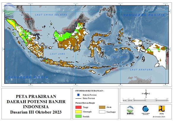 Prakiraan Daerah Potensi Banjir Dasarian III Oktober, I & II November 2023