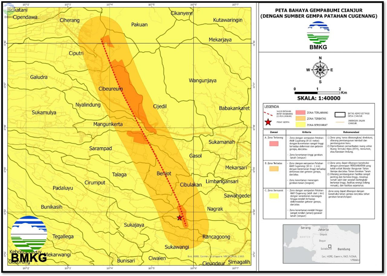Peta Bahaya Gempabumi Cianjur (dengan Sumber Gempa Patahan Cugenang)