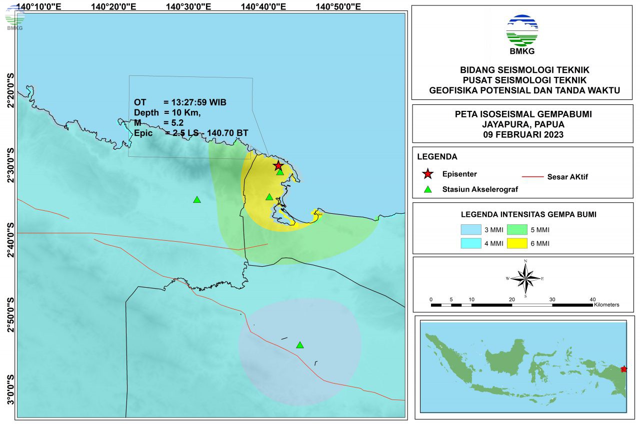 Peta Isoseismal Gempabumi Jayapura - Papua, 09 Februari 2023