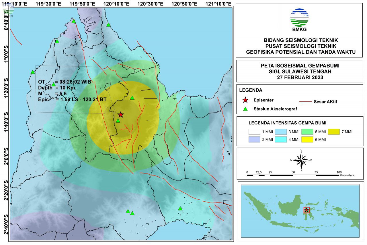 Peta Isoseismal Gempabumi Sigi - Sulawesi Tengah, 27 Februari 2023