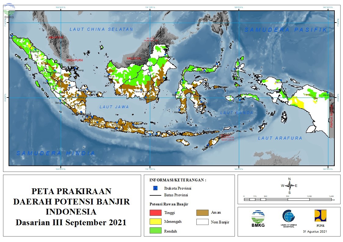 Prakiraan Daerah Potensi Banjir Dasarian III September dan I-II Oktober 2021
