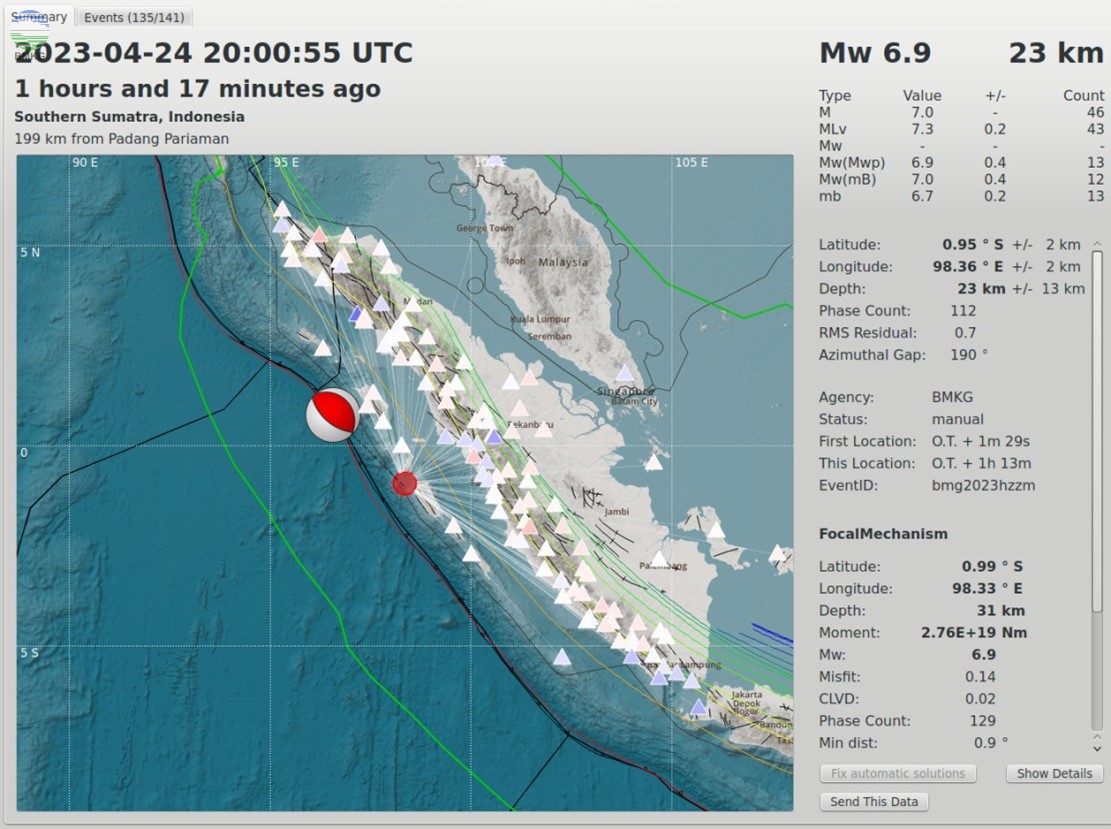 Gempabumi Tektonik M7.3 di Pantai Barat Sumatera, Kabupaten Kepulauan Mentawai, Berpotensi Tsunami