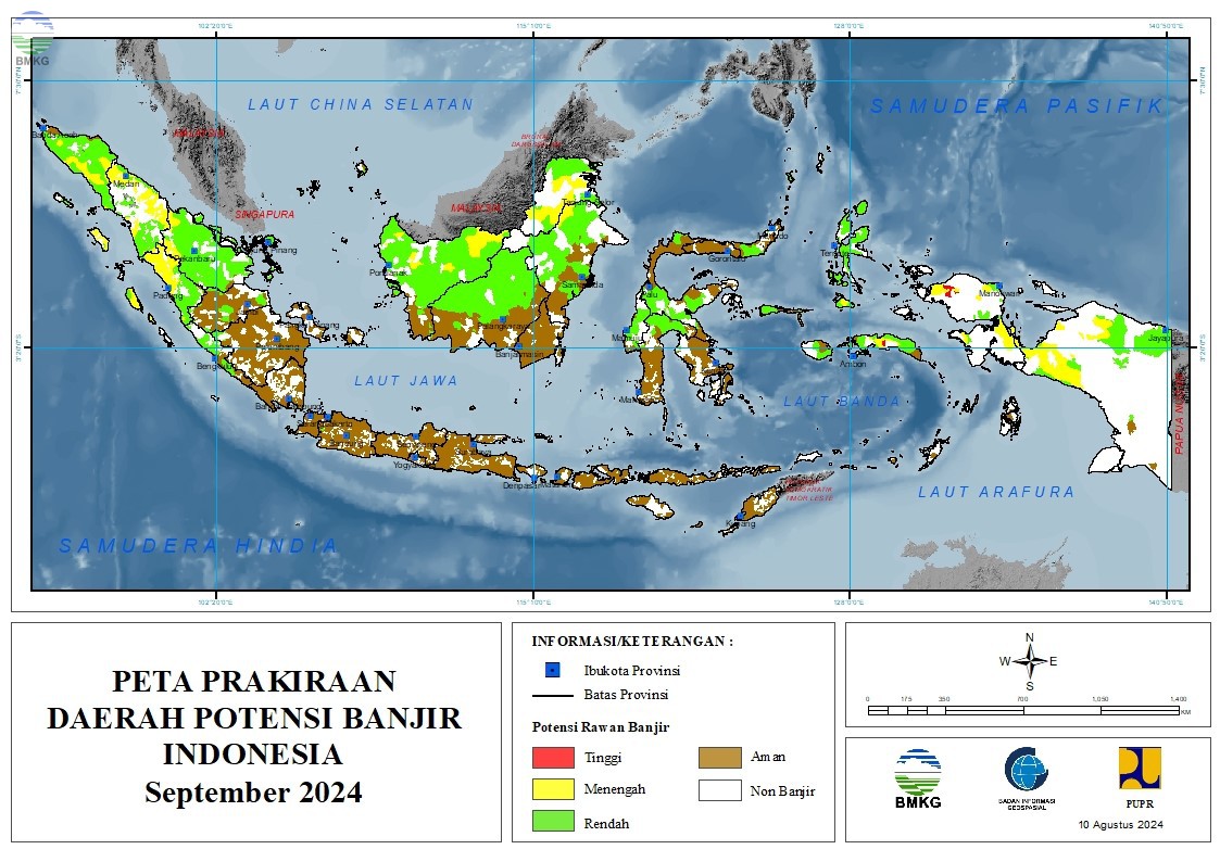 Prakiraan Daerah Potensi Banjir Bulan September-November 2024