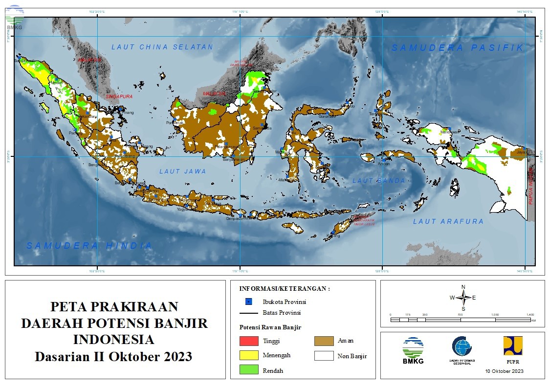 Prakiraan Daerah Potensi Banjir Dasarian II-III Oktober & I November 2023