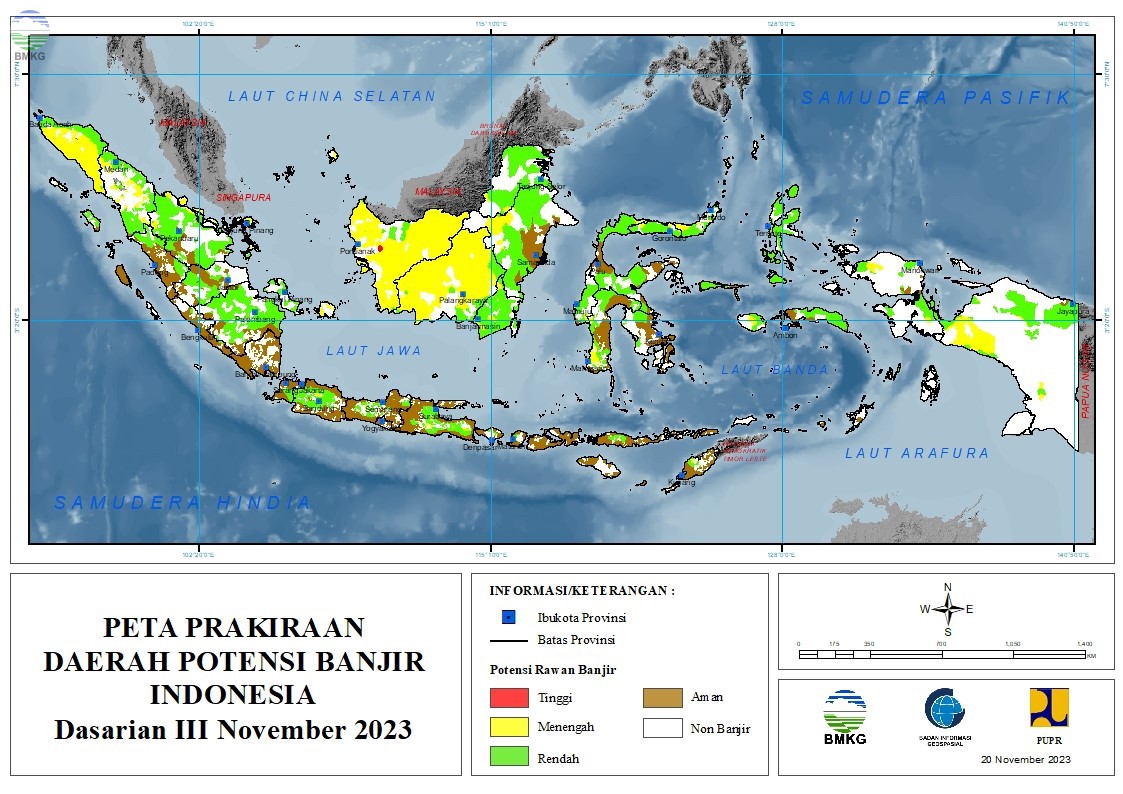 Prakiraan Daerah Potensi Banjir Dasarian III November & I-II Desember 2023