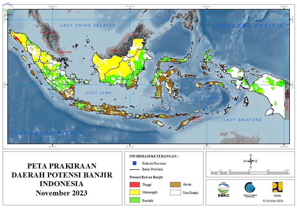 Prakiraan Daerah Potensi Banjir Bulan November, Desember 2023 & Januari 2024