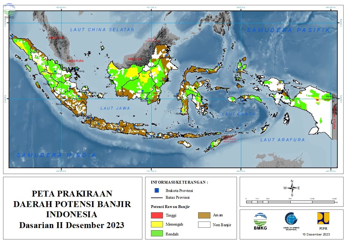 Prakiraan Daerah Potensi Banjir Dasarian II-III Desember 2023 & I Januari 2024