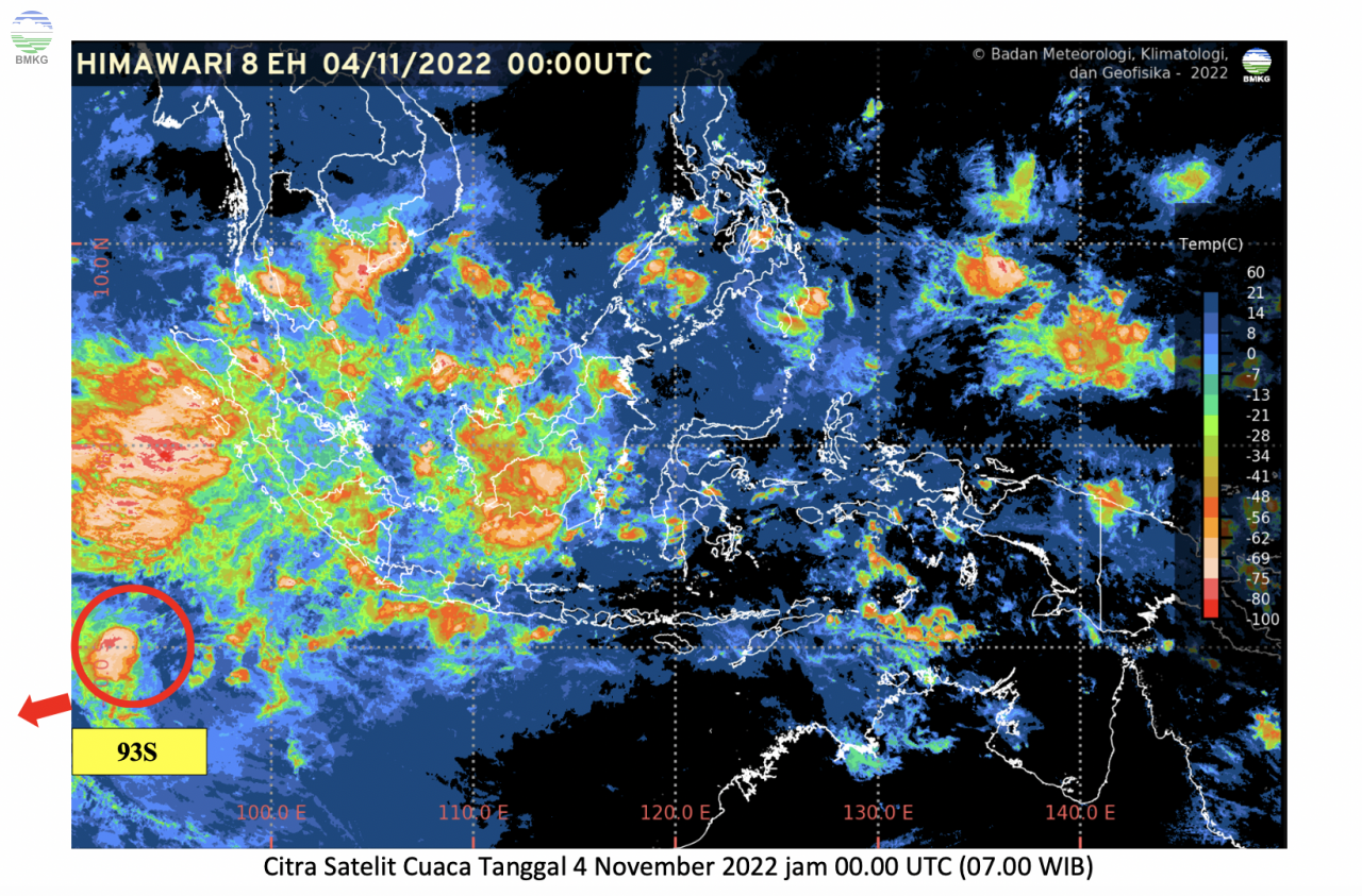 Perkembangan Bibit Siklon 93S di Samudera Hindia Barat Daya Bengkulu Berserta Dampaknya