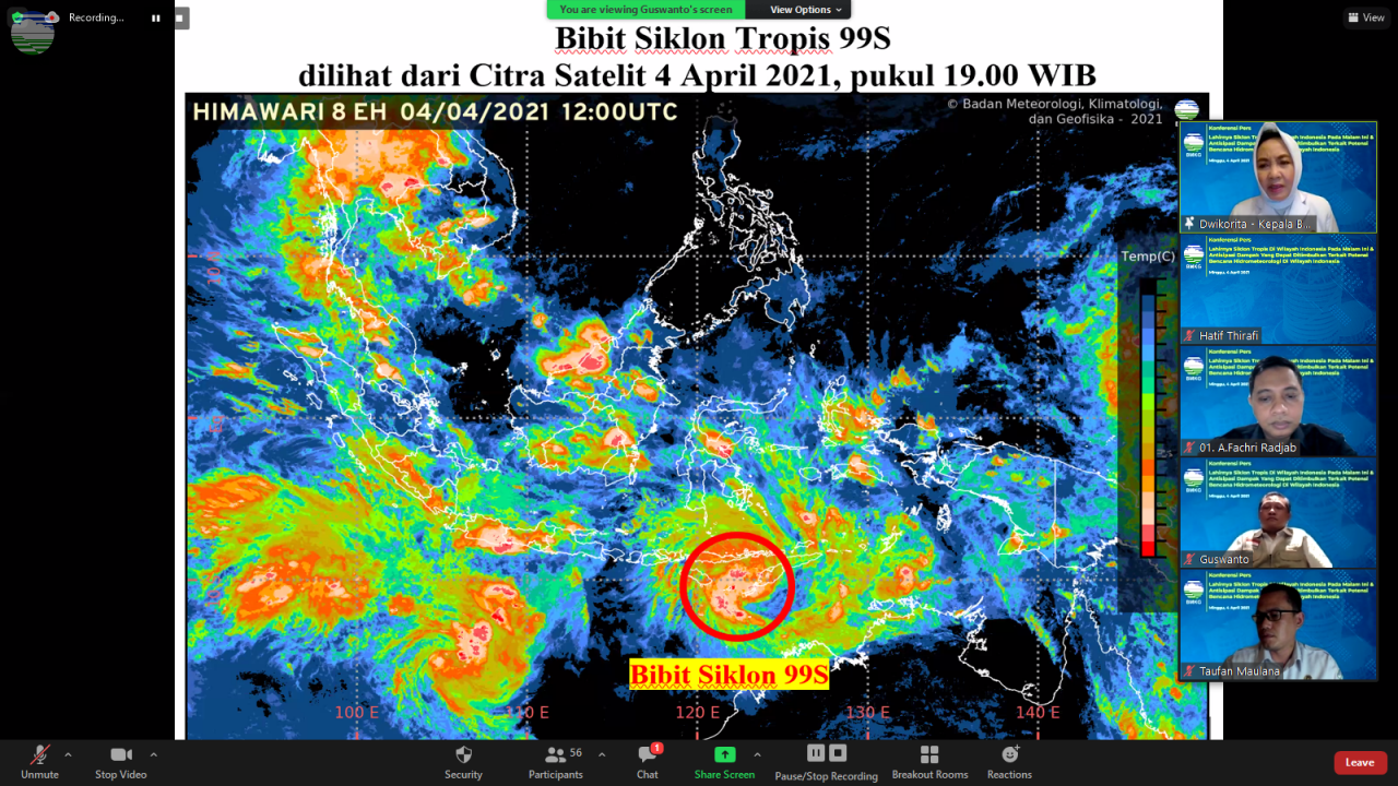 Waspada Cuaca Ekstrem Sebagai Dampak dari Bibit Siklon Tropis 99S (update 04 April 2021, 22.00 WIB)