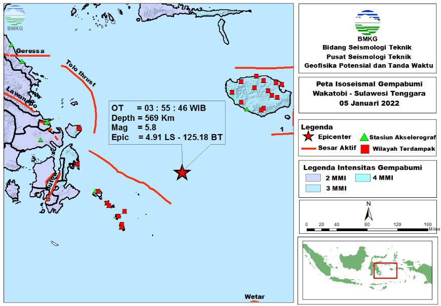Peta Isoseismal Gempabumi Wakatobi - Sulawesi Tenggara 05 Januari 2022