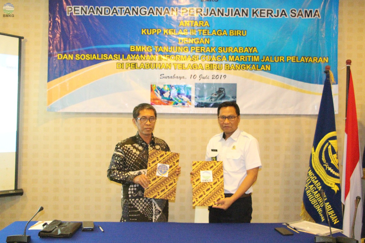 Penandatanganan Perjanjian Kerjasama Stasiun Meteorologi Tanjung Perak Surabaya dengan Unit Pelayanan Pelabuhan Telaga Biru Bangkalan
